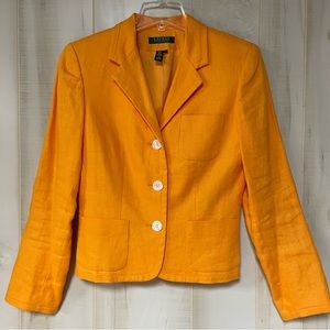 Lauren Ralph Lauren Petite Orange Linen Blazer Jackst Sz 10P